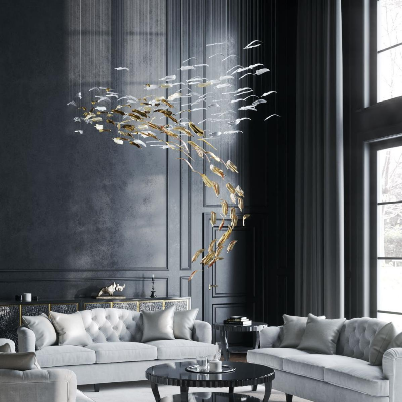 Feather glass chandelier in Living room